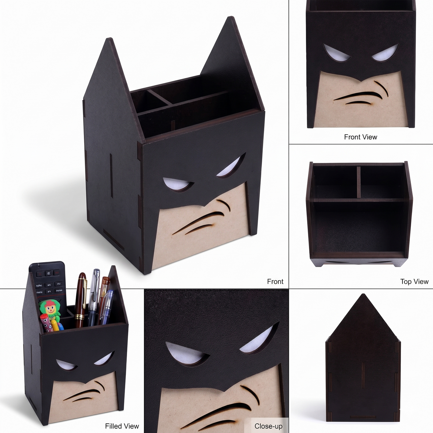K.King Batman Style Pen Stand with Remote & Stationery Holder – MDF Desk Organizer for Office Desk, Study Table & Home Workspace