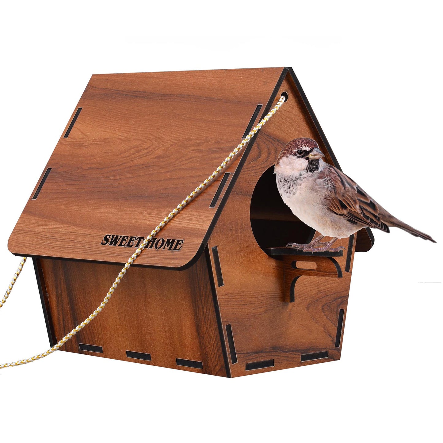 K.king Wooden Bird House for Sparrow & Budgies – Hanging Bird Nest Box with Wall Mount for Balcony, Garden, Window & Outdoor Trees