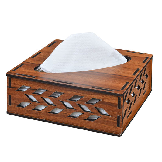 K.King Square Tissue Box with Tissue Paper Pack – Refillable MDF Tissue Holder for Kitchen, Office, Restaurant & Cafe Dining Table