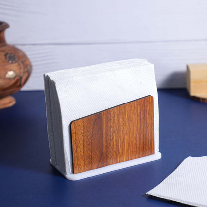 K.King Tissue Napkin Holder Stand – Acrylic & MDF Tabletop Tissue Paper Holder for Kitchen, Office, Restaurant & Cafe Dining Table