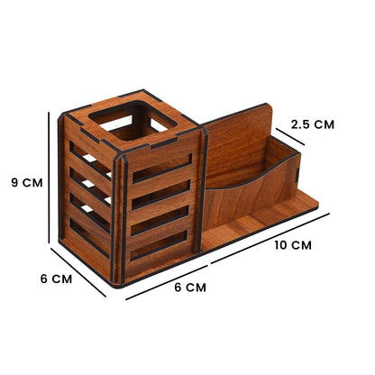 K.King Pen Stand with Business Visiting Card Holder – MDF Multipurpose Desk Organizer for Office Desk & Study Table