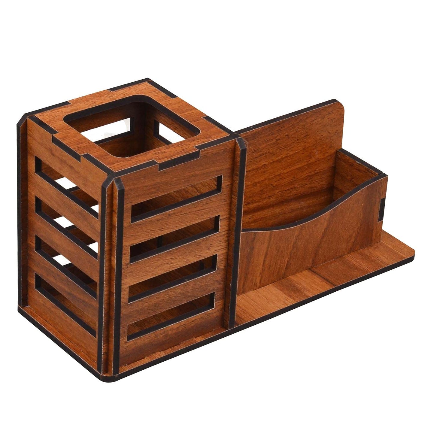 K.King Pen Stand with Business Visiting Card Holder – MDF Multipurpose Desk Organizer for Office Desk & Study Table