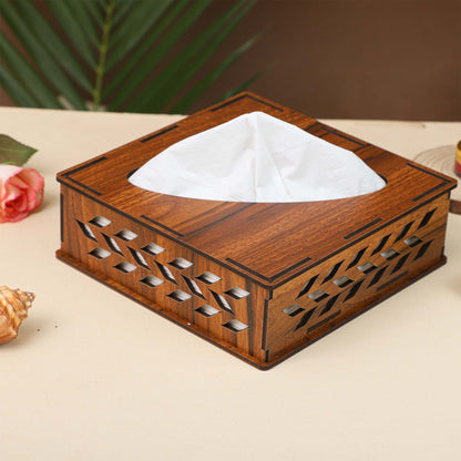 K.King Square Tissue Box with Tissue Paper Pack – Refillable MDF Tissue Holder for Kitchen, Office, Restaurant & Cafe Dining Table