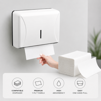 K.King Plain M Fold Paper Towels – 1 Ply Hand Towels (20x21 cm) | 100 Sheets | Commercial Washroom Tissue | Bulk Carton Pack 90