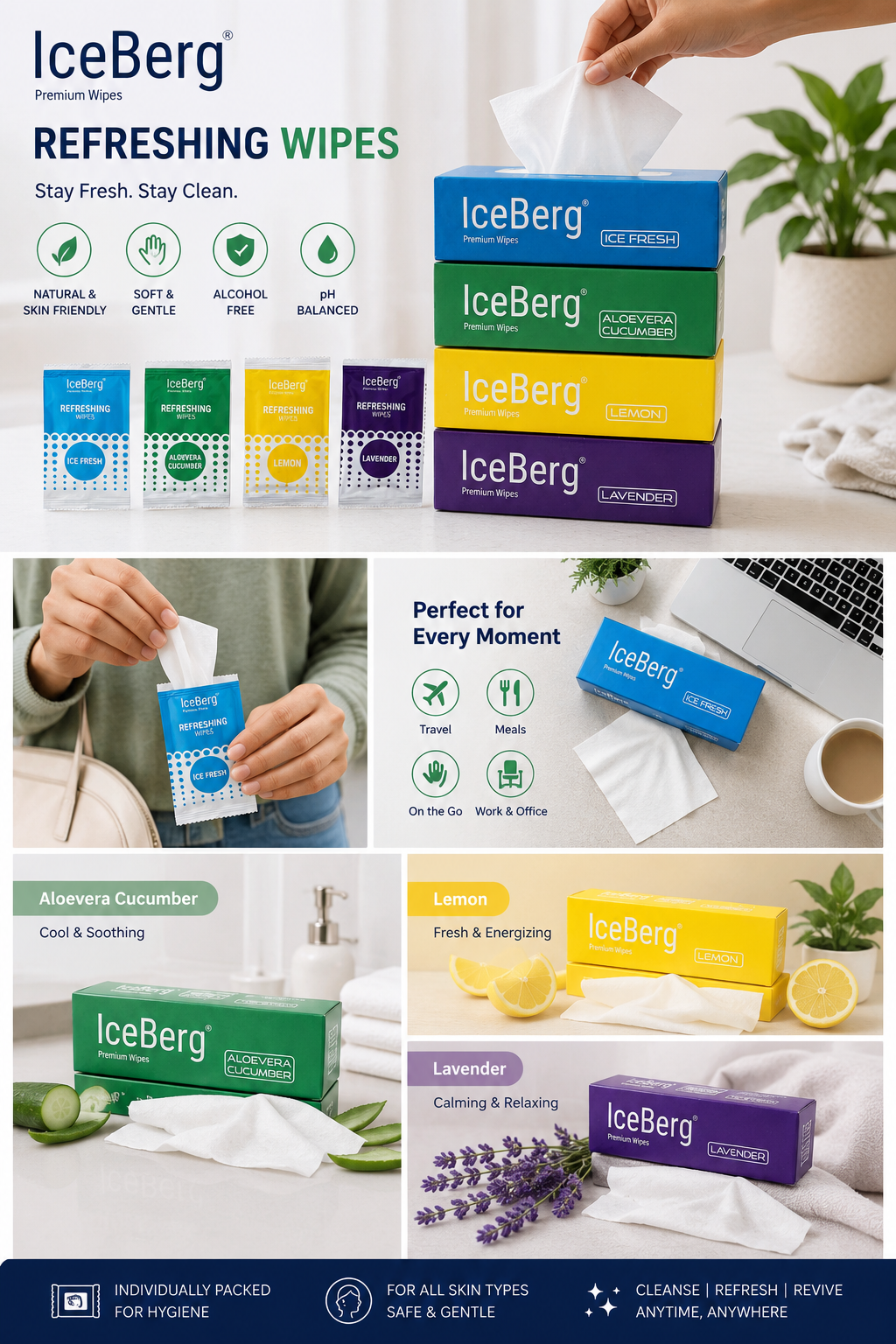 K.King Premium Wet Wipes – Refreshing Fragrance (Ice Fresh, Lemon, Aloe Vera, Lavender) | Soft & Skin-Friendly | Single Pack | Bulk Carton