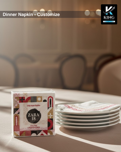 K.King 2 Ply Premium Dinner Napkins (33x33 cm) – Soft Quality Paper Napkin | Customize & Plain | 50 Sheets Pack | Bulk Carton of 50